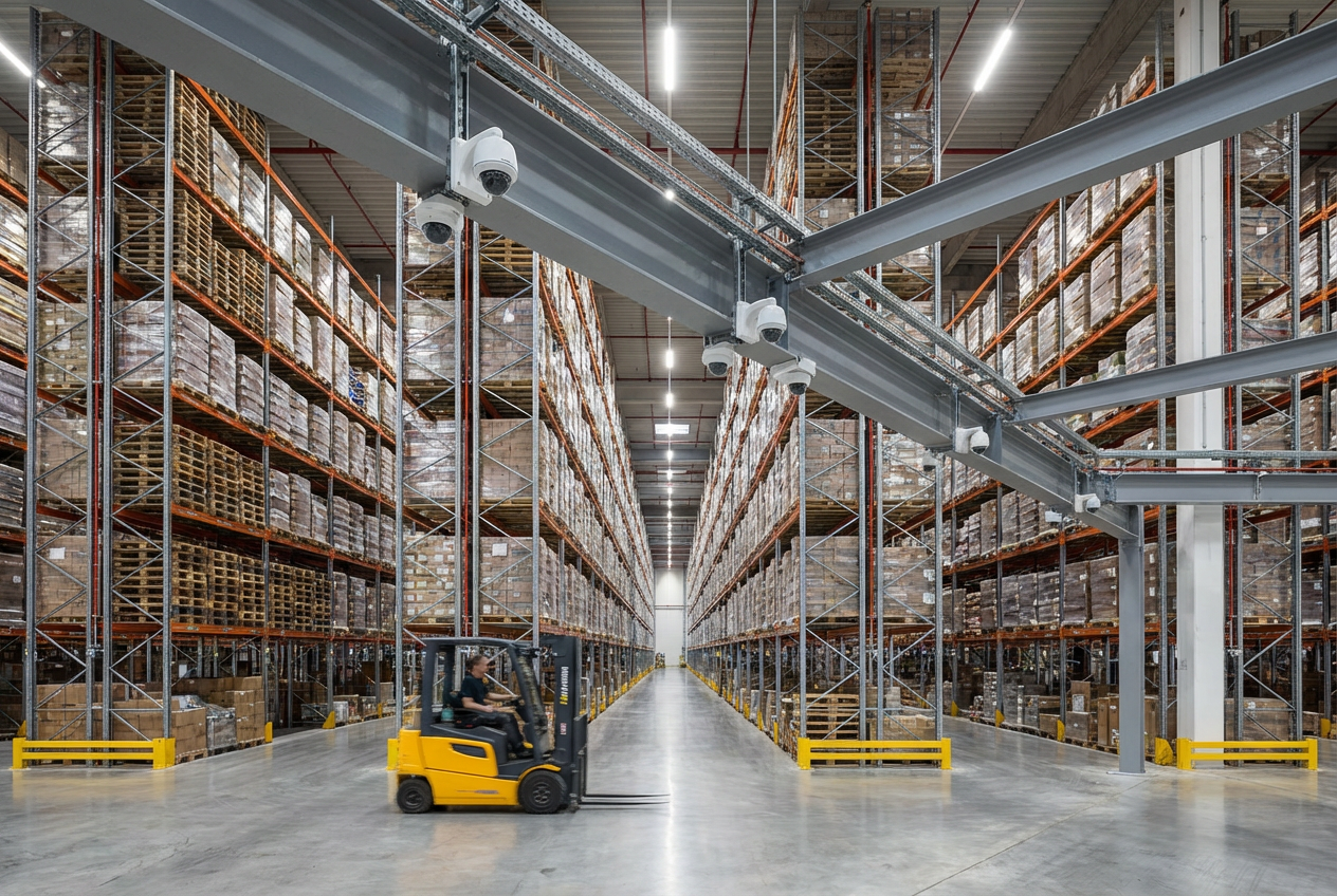 Entrepôt logistique caméras surveillance